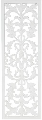 Deco 79 Sculpture murale en bois sculpté avec détails en volute, décoration murale 35,6 x 5,1 x 106,7 cm, blanc