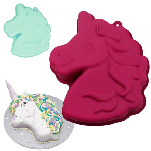 Silikonformen Einhorn Backform, Einhorn Kuchenform Silikon | 3D Kuchenbackform für Einhornkuchen | Unicorn Baking Mould für Geburtstage, Mottopartys, Schokolade, Desserts#Burgunderrot Grün Random