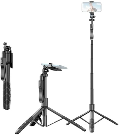 Stable Desk Tripod HUIOP 60-Inch Multi-function Selfie Stick Desk Tripod with 6-Section Telescoping Rod Rotatable Ball Head with -shake Handle Phone Clip 1/4in Adapter & Remote Control Compatible wit