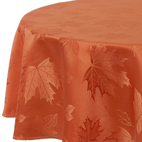 Softalker Tischdecke Herbst Rund 160 cm Abwaschbar Tischdecken Wasserabweisend Tischdecke Jacquard-Geometrischem Table Cloth Fleckschutz Tischtuch Tischwäsche Rostrot Deko für Outside Garten Party
