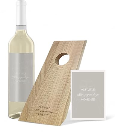 Livlig53 Weinflaschenhalter aus Holz, Magischer Flaschenhalter aus Eiche mit personalisiertem Weinetikett „Auf viele Weinzigartige Momente“, Schwereloser Weinhalter als Wein Geschenk