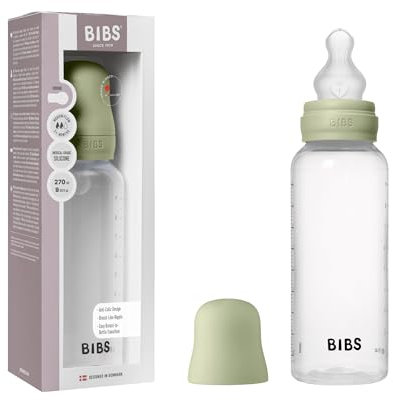 Biberon Baby BIBS 270 ml - Tettarella in silicone - Anti-coliche, senza BPA, tettarella tonda, flusso medio, leggero e facile da pulire, per neonati 0+ anni - Sage