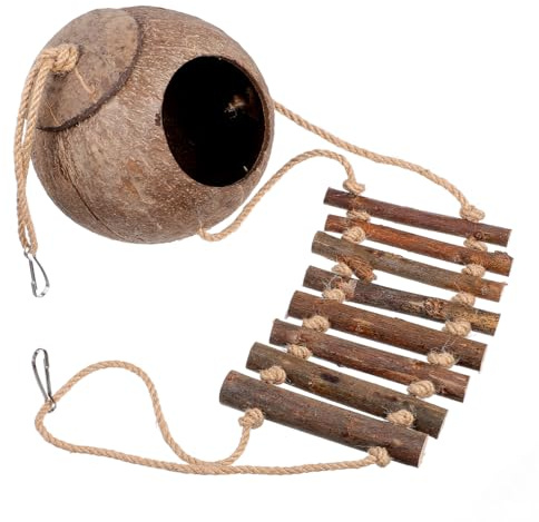 Ipetboom Reptile Hiding Cave with Ladder Coconut Shell Shelter 28.35In Natural Habitat Hideout for Geckos Lizards Small Reptiles Terrarium Decor