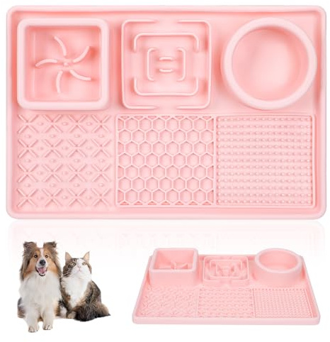 Tapis à lécher antidérapant pour chiens et chiots de taille moyenne, alimentation lente, tapis de dressage pour chiens et chats, soulagement de l'anxiété et de l'ennui (rose)