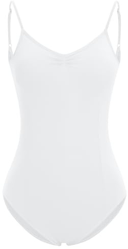 IWEMEK Ballett Tanztrikot Damen Ballettanzug Spaghetti-Träger Bodysuit Leotard Gymnastik Tanzbekleidung Erwachsene Gymnastikanzug Trikot Turnanzug Top Weiß S