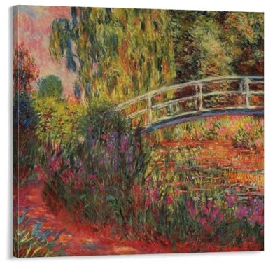 Monet Leinwand-Kunstdruck, Motiv: Japanische Brücke (Der Seerosen-Teich, Wasserschildkröten), Poster, Raumdekoration, 50 x 50 cm