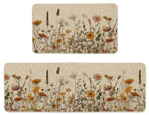 Artoid Mode Set di 2 tappeti da cucina, motivo girasoli, foglie, margherita, autunno, decorazione per interni ed esterni, 43 x 73 cm e 43 x 118 cm