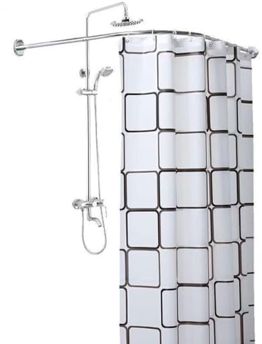 Serenitison Bastone Tendas Doccia a Forma di U,Asta per Tendas Doccia Regolabile,Bastone Tendas Doccia Angolare in Acciaio Inox,Senza Foratura,Antirottura,Antiruggine,per Armadio,Bagno,Finestre