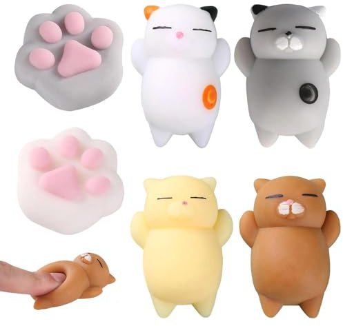 AOOTUERL 6 Stück Mochi Squishy Set, Tier Squeeze Squishies Anti-Stress-Spielzeug Fidget Toy, Squishy Paw, Katzenpfoten-Squishy-Spielzeug, Niedliche Stressabbau-Squeeze-Spielzeuge