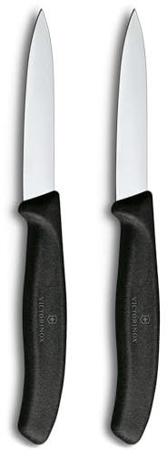 Victorinox Swiss Classic, set 2 coltelli da cucina e per verdura, lama a filo diritto per tagli precisi, 8 cm, acciaio inox, lavabile in lavastoviglie, Nero