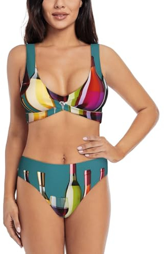 Ensemble bikini avec verres à cocktail et sans bouteille de vin pour femme, idéal pour l'été, les vacances à la plage, les fêtes à la piscine, noir, XX-Large