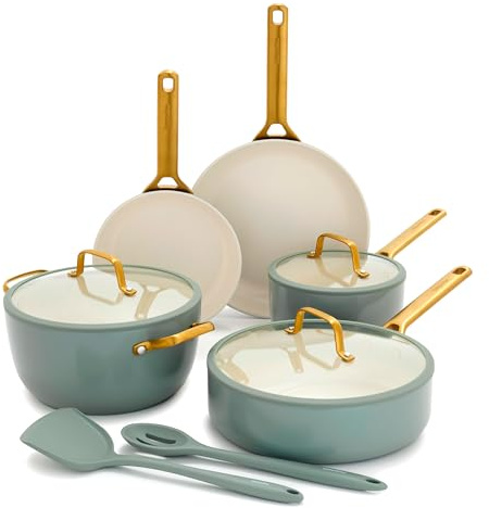 GreenPan Nonstick Reserve Pro 10 Piece Cookware Set, NSF Certified Ceramic, Hard Anodized PFAS-Free Pots & Pans Set with Lids, Stainless Steel Handles, Oven & Dishwasher Safe, Moss Green