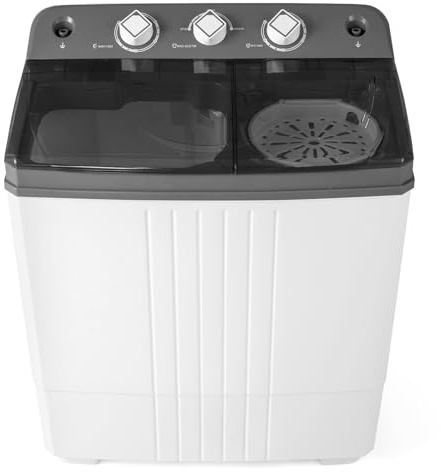 COSTWAY Twin Tub Washing Machine, 8KG (5KG Washer+3KG Dryer) | Timing Function, Drain Pump, Portable Laundry Washer and Spin Dryer Combo, for Apartment Dorms Camping
