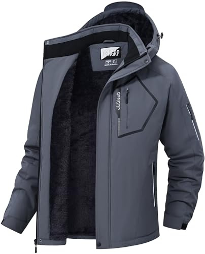 QPNGRP Men's Ski Jacket Waterproof Insulated Winter Coat 5 Zipper Pockets, Iron Grey, L
