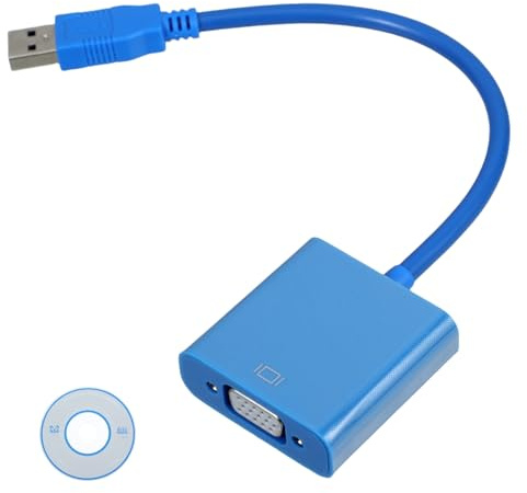 Tofficu Adaptateur USB vers Vga Bleu Convertisseur Vidéo Externe pour Moniteur Multi-Affichage sans Alimentation Compatible Système D'exploitation Extension Ou Duplication Écran