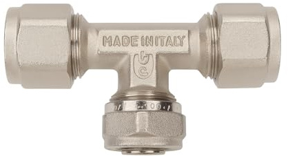 Raccordo a T Maschio a Compressione 16x16x16 in Ottone Nichelato – Per Tubi Multistrato – Derivazione Impianti Idraulici e Riscaldamento – Alta Resistenza e Tenuta – LEMAG SRL