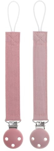 meanus Cadena para chupete, soporte para chupete de cinta de algodón y clip de silicona para niñas y niños, cadena para chupete de bebé, regalo para bebé, sin BPA, paquete de 2 unidades (rosa en polvo