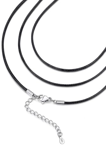 FaithHeart 1,5 mm Collier Cuir Femme Fine pour Pendentif 65 cm, Collier Cordon Noir Homme en Simili Cuir Tressé, Chaine de Corde Cirée Ajustable de 65-70 cm