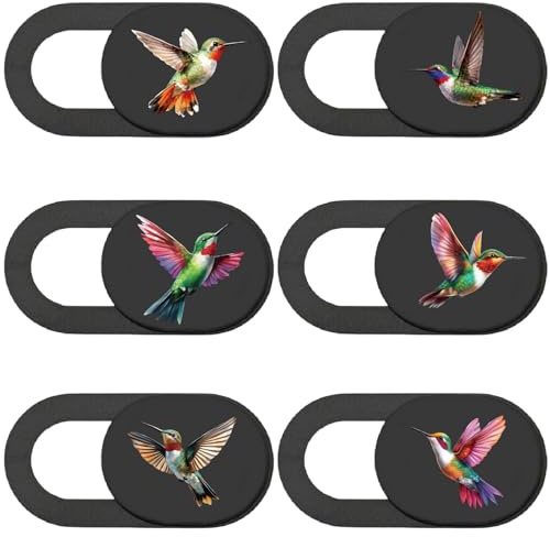 PRESSINART 6 Pcs 6 Styles Cache Webcam Mignon Vie Privee Telephone Motif Colibri Protection Webcam pour Ordinateur Portable Bureau Tablette Notebook Mini PC Accessoires Maison Bureau