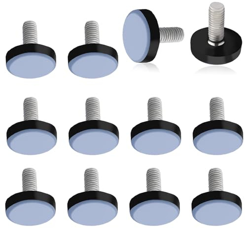 10er Set Möbelgleiter M6 Gewinde verstellbar, Ø 20mm PTFE, Grau-Blau | Teflongleiter, Für Stühle & Tische, Belastbare Nivellierfüße, Stellfüße zur Höhenverstellung