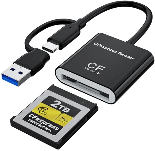 CFexpress Type B Card Reader, Up to 10Gbps, USB 3.2 Gen 2 CF Express Type B Card Adapter, 2-in-1 USB-C & USB-A CFB Card Reader Compatible with Windows/Mac/Linux/Android for Phone, Laptop, Tablet, ect