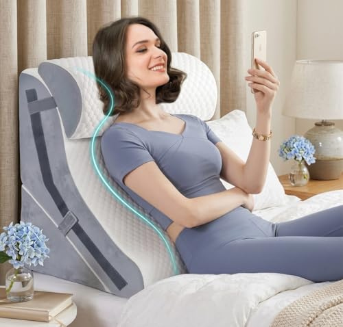Orthopädisches Keilkissen Set 3-teilig – 15-in-1 Memory Foam Keilkissen für optimalen Schlaf, verstellbar 25/56/50 cm Höhe, Post-OP Auflageschiene, Säurereflux, Schnarchen, Rücken & Nackenstütze