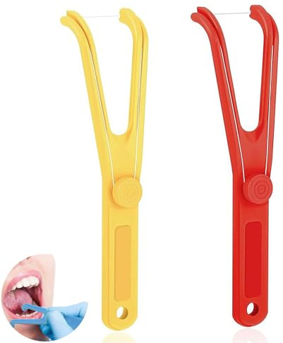2 soportes de hilo dental, soporte para hilo dental, reutilizables, para hoteles familiares y viajes (rojo/amarillo)
