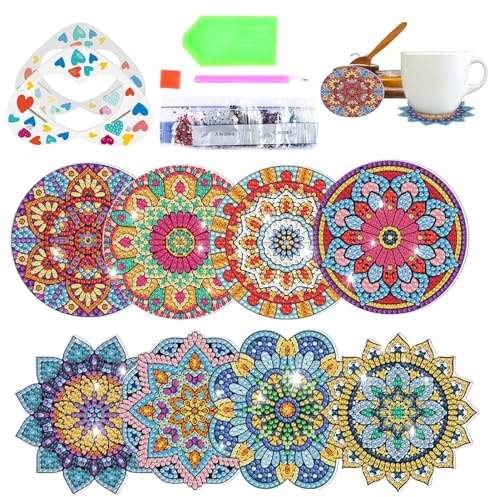 Diamantmålarunderlägg | 8st DIY Diamond Painting Coasters Set | glasunderlägg Diamantkonsthantverk för vuxna, små diamantmålningssatser tillbehör