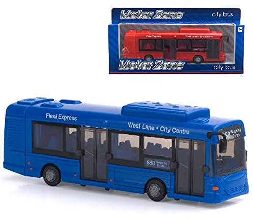 MOTOR ZONE from Peterkin | City Bus Toy Vehicle | 22cm Red / Blue / White diecast metal and plastic free wheeling bus | 1:48 Scale | Diecast Vehicles | Ages 3+