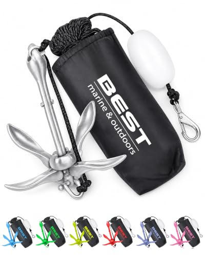 Best Marine Accessori di Ancoraggio per Kayak per Kayak da Pesca, Canoa, Jet Ski, Paddle Pad SUP, Piccole imbarcazioni e Kit di Trolley. 1.6KG Ancoraggi per Barche Pieghevoli con Corda Marina 12M.