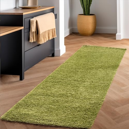 SIMPEX Shaggy Hochflor Teppich, 80x150 cm, Grün, weich, flauschig, modern, einfarbig, Ideal für Flur oder Kinderzimmer, für Wohnzimmer Schlafzimmer Flur