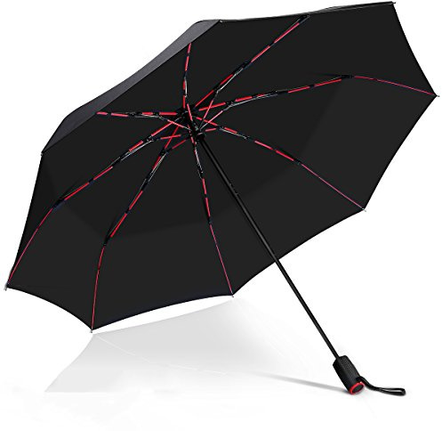 VONDAVO Regenschirm, faltbar, winddicht, automatisch, 8 rote Streben aus Fiberglas und Polyester 210T mit Teflonbeschichtung, rutschfester Griff, für Reisen – 104 cm Durchmesser