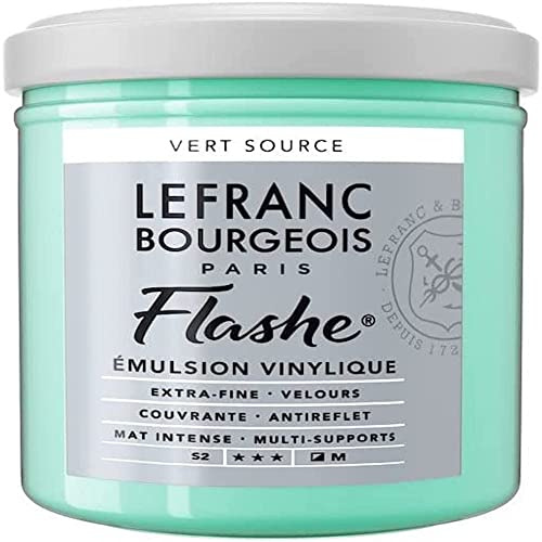 Lefranc Bourgeois 300651 Flashe akrylfärg och vinylfärg, högpigmenterad, elastisk, ljusäkta, åldringsbeständig, matt, för inomhus- och utomhusbruk, 125 ml kruka – källgrön