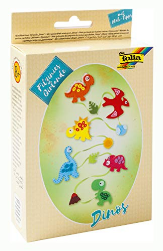folia 52932 - Mini Filz Nähset für Kinder-Filzinies Girlande, Dinos - Filznähset zur Herstellung einer selbstgenähten Girlande