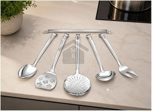 SET MESTOLAME 6 PEZZI MESTOLO SCHIUMAIOLA FORCHETTONE PALA FRITTO CUCCHIAIONE ACCIAIO INOX ALTO SPESSORE