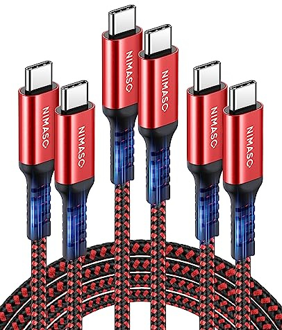 USB C to USB C Cable [3-Pack/0.3M+1M+2M],NIMASO 60W 20V/3A Power Delivery USB Type C to Type C PD Fast Charge Lead for iPad Air 5, iPhone 15, Galaxy S23 Ultra/S22, Pixel 7 Pro, Huawei P50/Mate 60 Pro