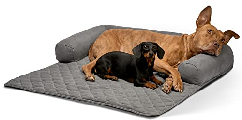 Lous Sofaschutz Hund – Hundedecke Sofa Hundebett Couch – Handgefertigte Hundematte mit Rand – Waschbar bis 90 Grad und besonders kuschlig – Größe: L ca. 90x90x13cm (Anthrazit)