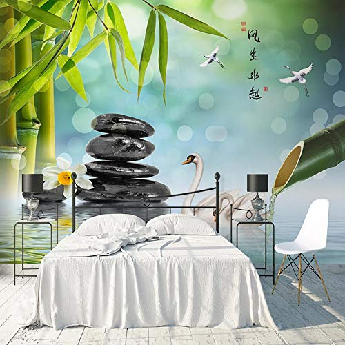 XTSWallpaper Fotomurales Decorativos Pared 3D 360X250Cm Negro Piedra Bambú Fotomurales 3D Foto-Mural Papel Pintado Impermeable De Pvc Autoadhesivo ​Sala De Estar Dormitorio Tv Fond