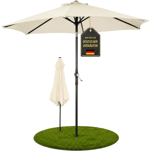 Ondis24 Strandschirm 2,13 Meter Sonnenschutz Sonnenschirm 230 cm rund mit Kurbel, Knick-Gelenk, UV 50, Beige, 38mm Standrohr