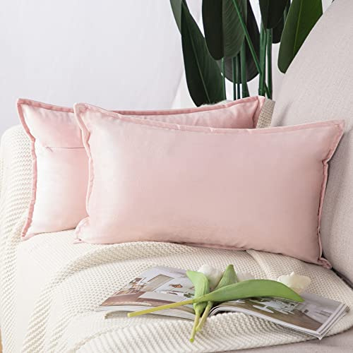 Madizz Juego de 2 Terciopelo Decorativo Funda de cojíns Lujo Estilo Fundas de Almohada para el sofá Dormitorio Rosa Claro Rectangular 30 x 50 cm