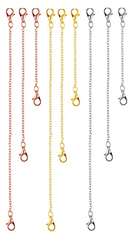 NIANOPKM 9 piezas acero inoxidable collar extensor cadena pulsera extensión cadena tobilleras extensores para joyería tobillo hallazgos DIY joyería hacer mujeres,oro rosa dorado y plata 3 tamaños