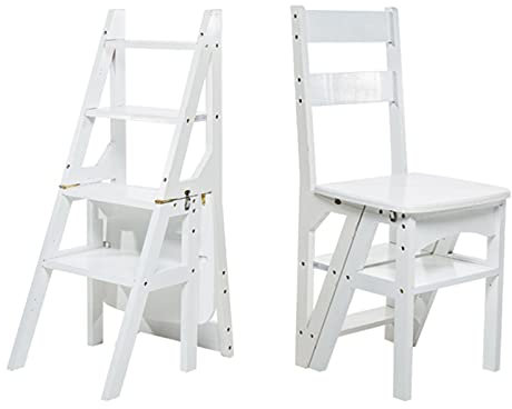 LUNEZY Taburete de Madera de 4 escalones, Escalera de Tijera Plegable para Interiores, escaleras de Madera para Cocina, Taburete de escalones Plegable, Banco de Zapatos portátil/Estante d