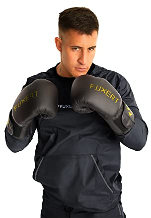 FUXERT Sauna Suit for Men Weight Loss Non Rip Sauna Top & Bottoms Lightweight Waterproof Sweat Suit for Boxing Gym Exercise, Black Jacket Only, Large