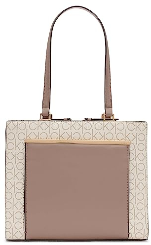 Calvin Klein Damen Astrid Triple Compartment Organizational Tote Organizer-Tragetasche mit DREI Fächern, Vanille/Khaki/Kakao/Palisander-Logo