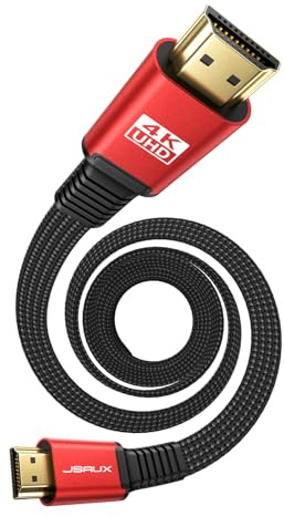 JSAUX HDMI Kabel 4Meter [4K@60Hz,HDMI 2.0,18Gbps] Flach HDMI 2.0 Kabel Highspeed 4M HDMI Nylon Geflochten Kabel Support 4K 3D HDR UHD 2160p 1080p Ethernet ARC kompatibel mit PS3/4 TV PC Rot