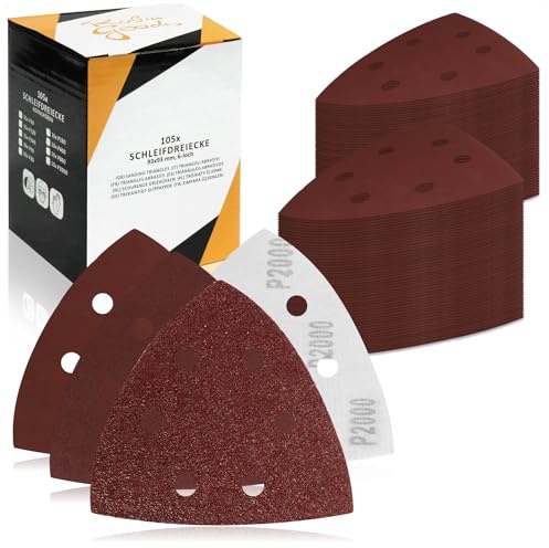 Robin Goods® 93 triángulos de Lija para lijadora | Hojas abrasivas de 93 mm con cierre de gancho y bucle para lijado
