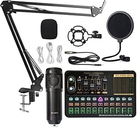 Oikabio Microphone à Condensateur Professionnel BM800 Bluetooth V10 Pro Carte Son pour PC Ordinateur Karaoké (Noir)