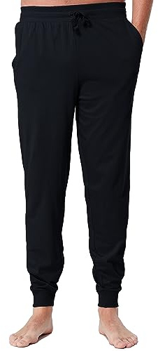 The Essentials Wardrobe Pantalones de pijama para hombre, ropa de descanso, de algodón, tallas S-4XL, Negro, L