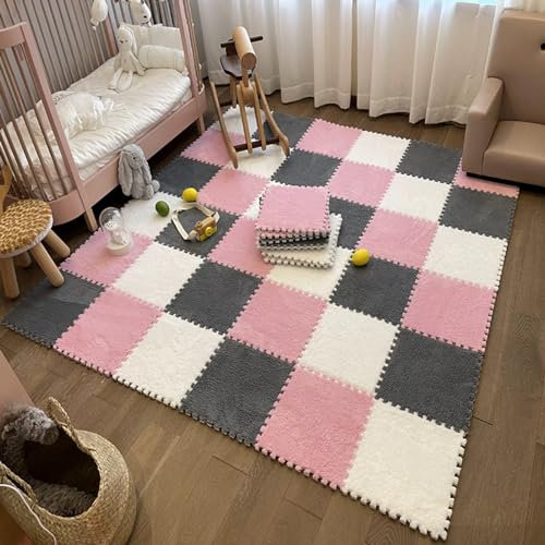 Flauschige Wohnzimmer Ineinandergreifende Puzzle-teppiche,Dick PlüSch EVA Schaumstoff Teppiche,schlafzimmer Volltonfarbe Weiche Krabbelmatte,10 Stück (1 Stück 30*30cm),Schallschutz,Schutzboden. ( Colo
