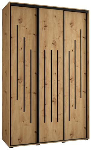 MEBLE KRYSPOL Davos 8 150 Schrank mit DREI Schiebetüren für Schlafzimmer - Moderner Aufbewahrungsschrank mit Kleiderstange und Regalen - 235,2x150x45 cm - Artisan Artisan Schwarz